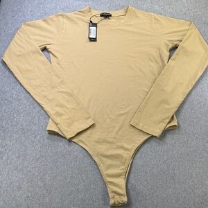 PrettyLittleThing Long Sleeve Bodysuit Beige Thong Style Size‎ 10 NWT